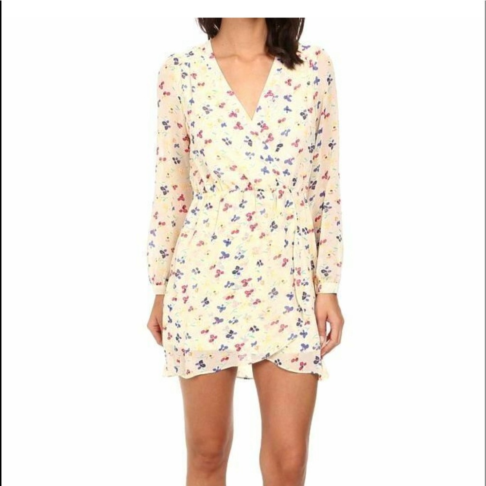Brigitte Bailey Women's Yellow Floral Demri V-Neck Wrap Front Dress Size L